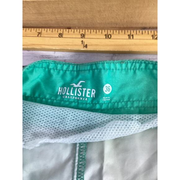 Hollister Board Shorts Men 36 Green Nylon Tie Waist Pocket Swim Surf Shorts - Picture 6 of 6